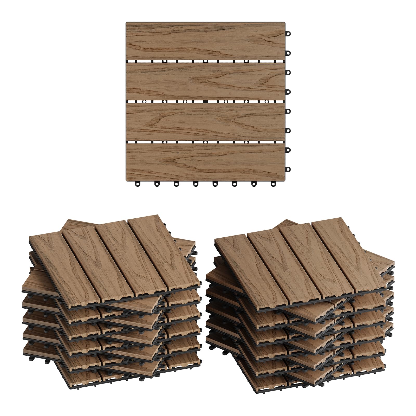 WOLTU 22 x Premium WPC Terrassenfliesen 30x30cm Holz Optik mit Relief, Balkonfliesen Garten Fliesen Bodenbelag Braun (2 m²)