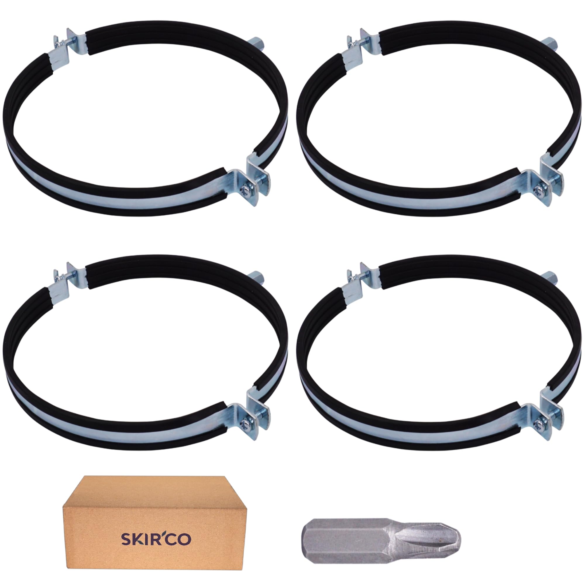 SKIR'CO (4 piezas) Soportes de tubería con forro de goma para tubos de 180 mm, abrazaderas de tubo, soportes de tubería para montaje en pared y techo