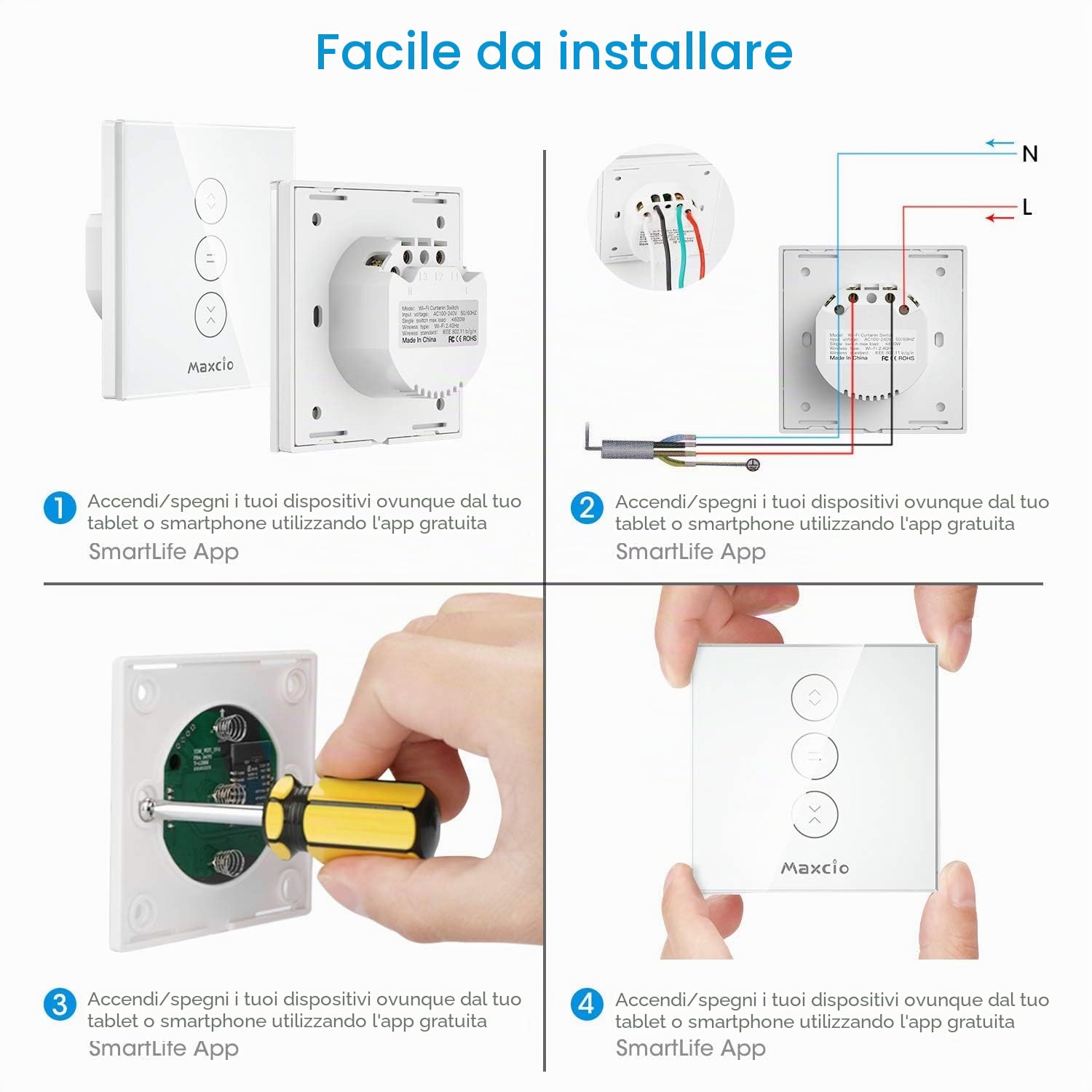 Maxcio Maxcio - Timer intelligente per tapparelle, compatibile con Alexa e Google Home, telecomando APP e funzione timer, interruttore touch (2 pezzi)