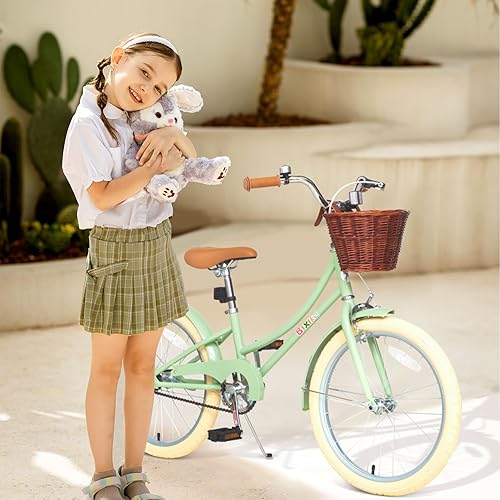 Miniatura 3 de Bicicleta de diseño retro para niñas con cesta y freno de posavasos para niños de 3 a 13 años, bicicleta de crucero de 14, 16, 18 pulgadas, para