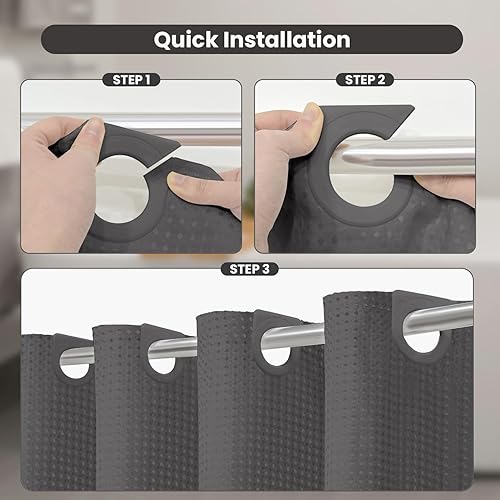 Miniatura 2 de Inhousolu - Cortina de ducha sin gancho con forro de tela a presión para baño, dobladillo pesado resistente de 7.11 ozm, extraíble, repelente al