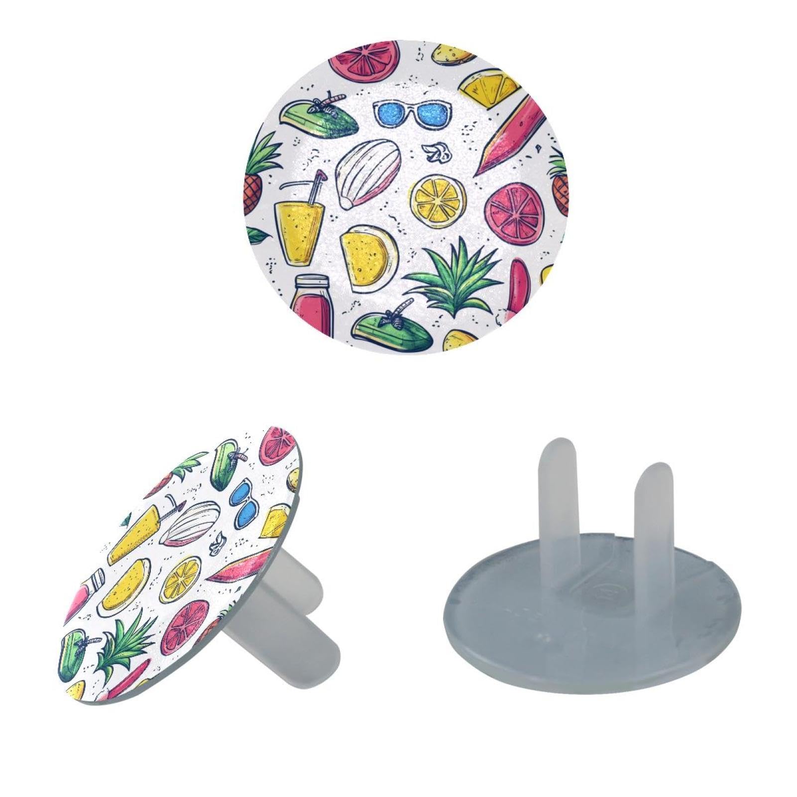 12 Pieces Baby Child Proofing Outlet Covers, Hello Summer Pineapple Watermelon Background Electrical Safety Socket Caps, 2-Prong Power Wall Plate, Safety Plugs Protector Guard