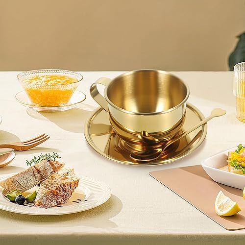 Miniatura 3 de Cabilock Taza de café de acero inoxidable, 1 juego de taza de café de acero inoxidable, tazas de café, tazas de café expreso, taza de té con cuchara