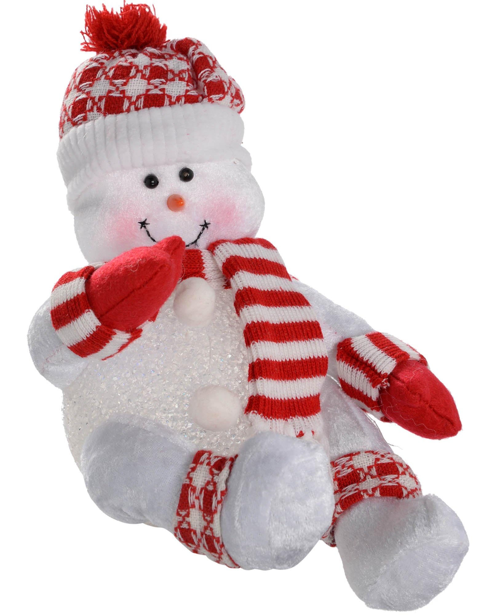 WeRChristmas Pre-Lit Novelty Sitting Snowman with LED Light-Up Body and Legs Christmas Decoration - 19 cm, Multi-Colour