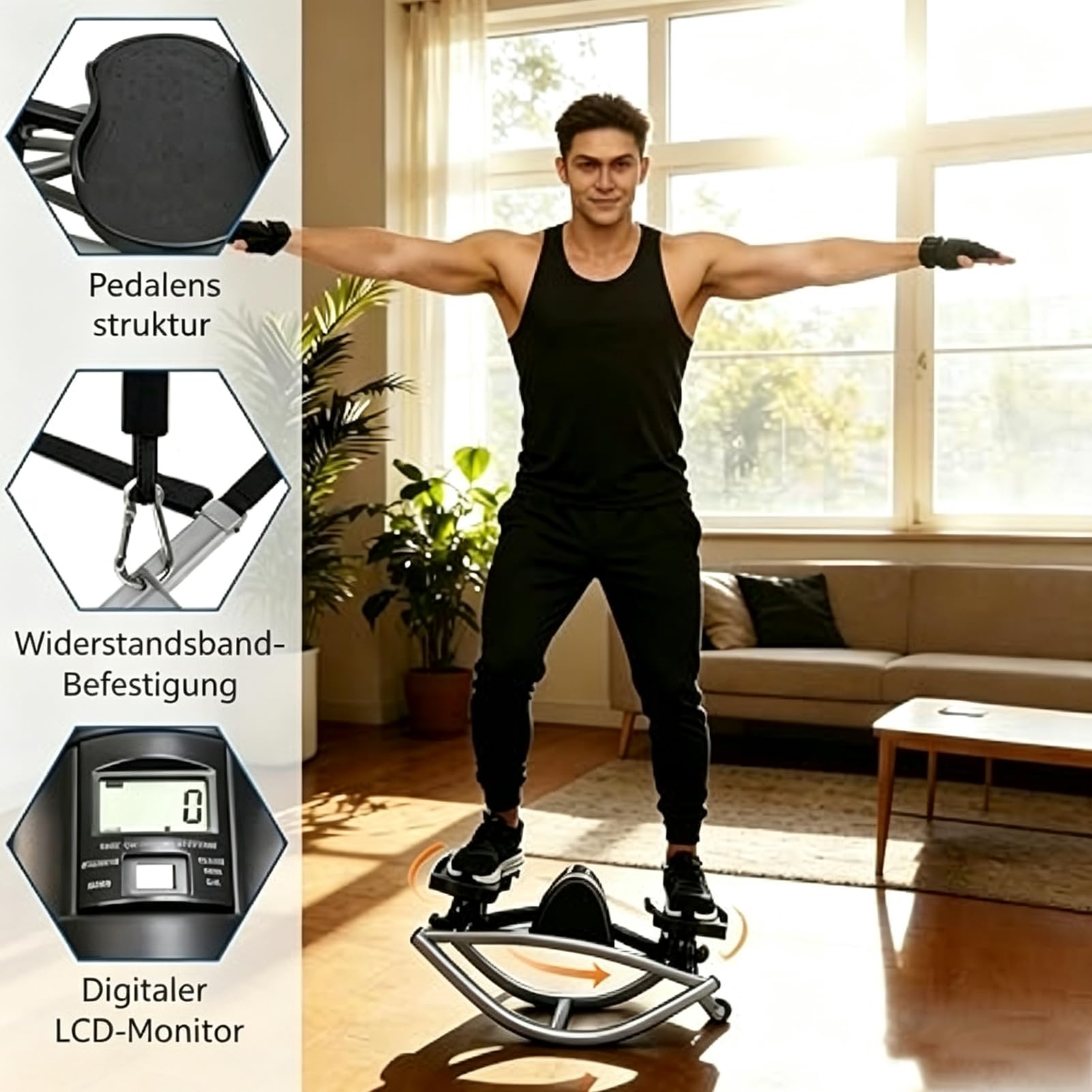 Stepper à Mouvement Latéral Portable | Machine de Fitness Compacte pour Maison, Bureau, Salon | Entraînement Abdominaux, Jambes, Fessiers avec Bandes de Résistance