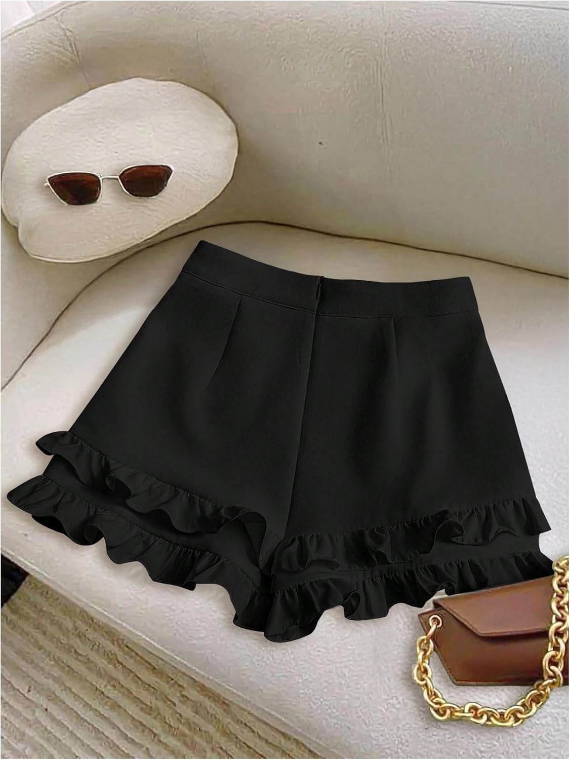 SHENHE Women's Ruffle Shorts High Waist Back Zipper Dressy Casual Summer Shorts with Pockets - Image 2
