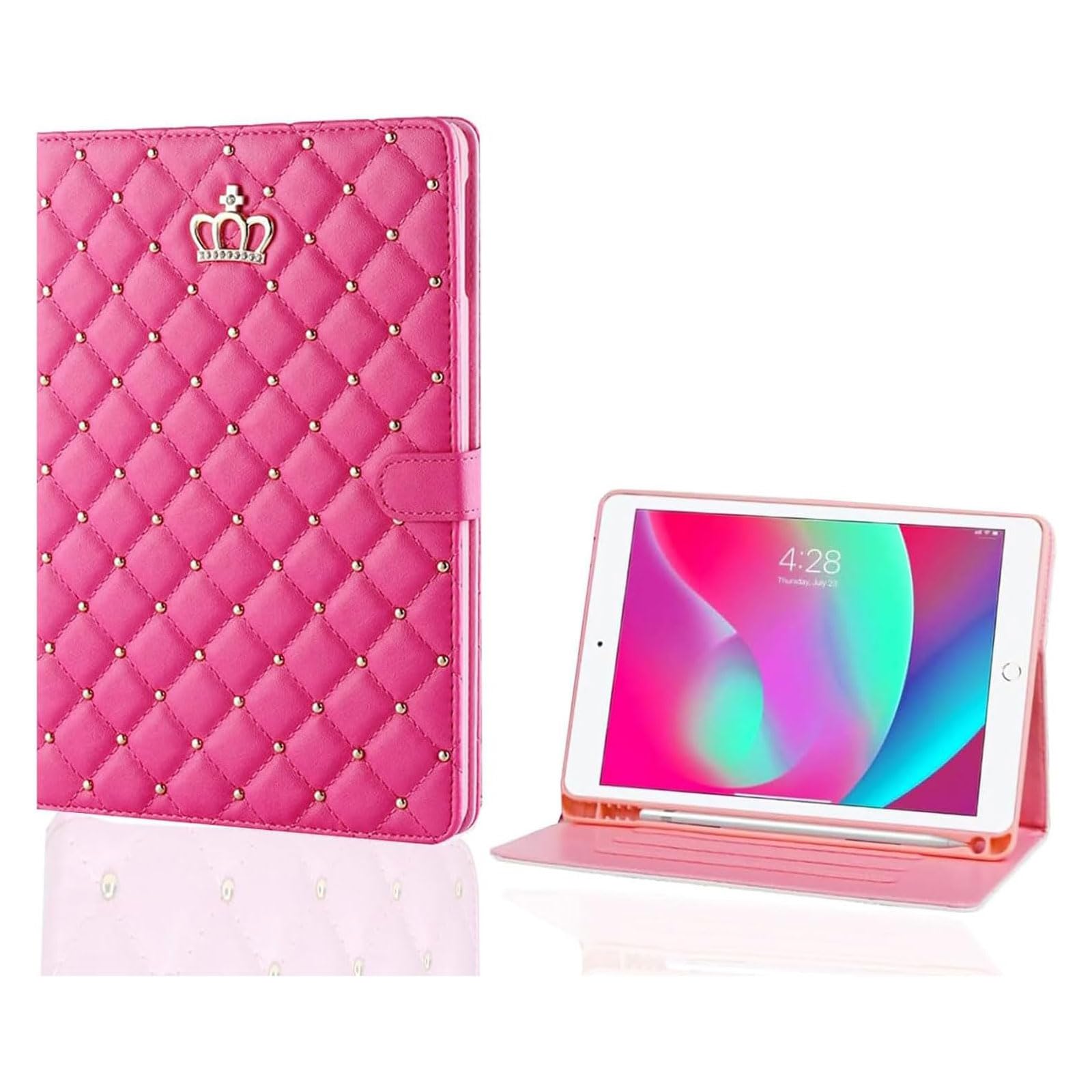 Case for iiPad (A16) 11-inch 2025 and iPad 10th Generation 10.9 Inch 2022, PU Leather Crown Bling Folio Stand Cover with Built-in Apple Pencil Holder