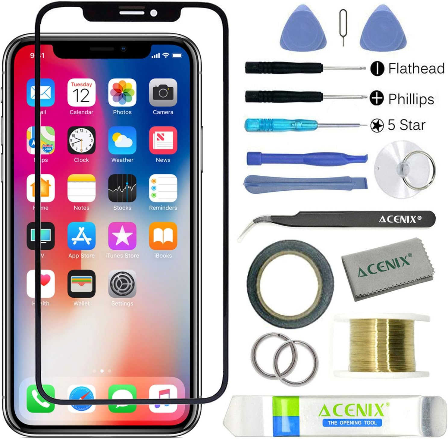 ebuyerfix® Replacement Front Outer Touch Screen Glass Lens Kit for iPhone Xs Max with 17 Pieces Opening Tools Kit