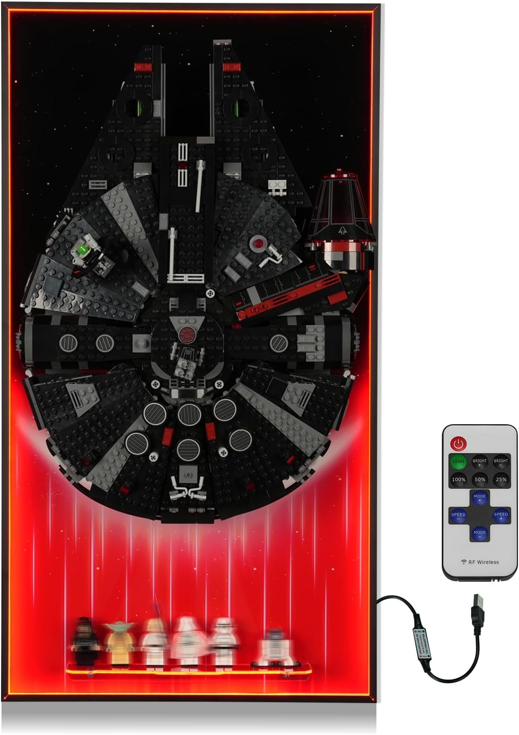 Lighted Display Wallboard Compatible with Lego Star Wars 75389 Millennium Falcon, Upgraded Wall Mounted Display with Led Light, Adult Collectibles Display Wall Frame for Building Blocks (Board Only)