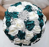 Vista 17 de Sharebeauty Ramo de novia de satén hecho a mano de 7.9 pulgadas, ramo de boda, ramo de flores artificiales