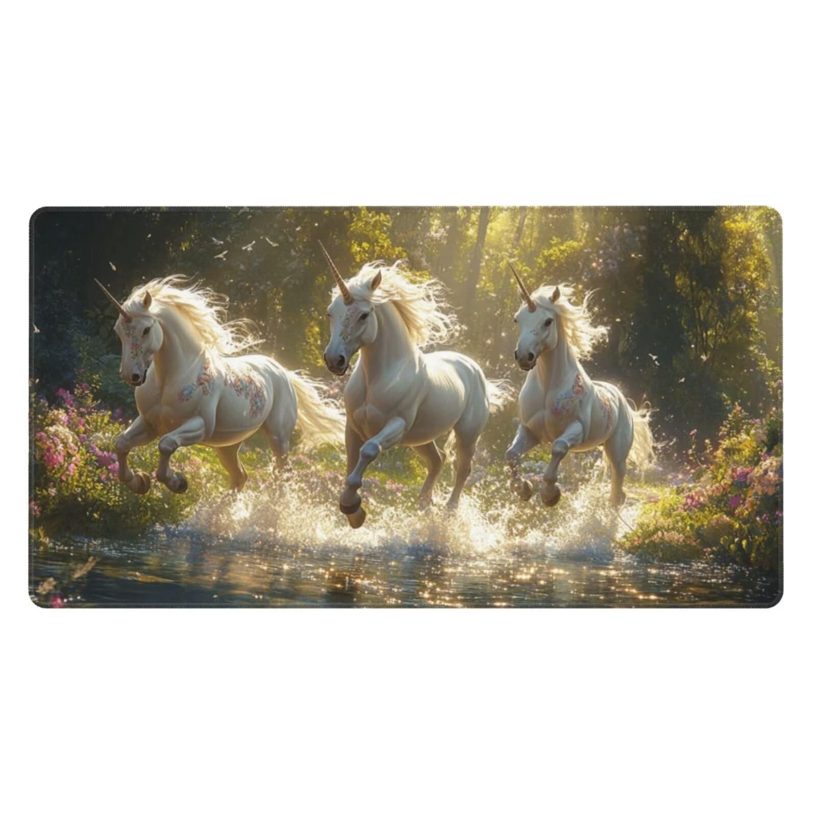Gaming Mauspad XXL,1200 x 600 x 3mm Mousepad Verlängertes Groß Mauspad Schreibtischauflage,Genähte Kanten rutschfeste Gummibasis,Verbessert Präzision Geschwindigkeit Home Office Weißes Einhorn L-506