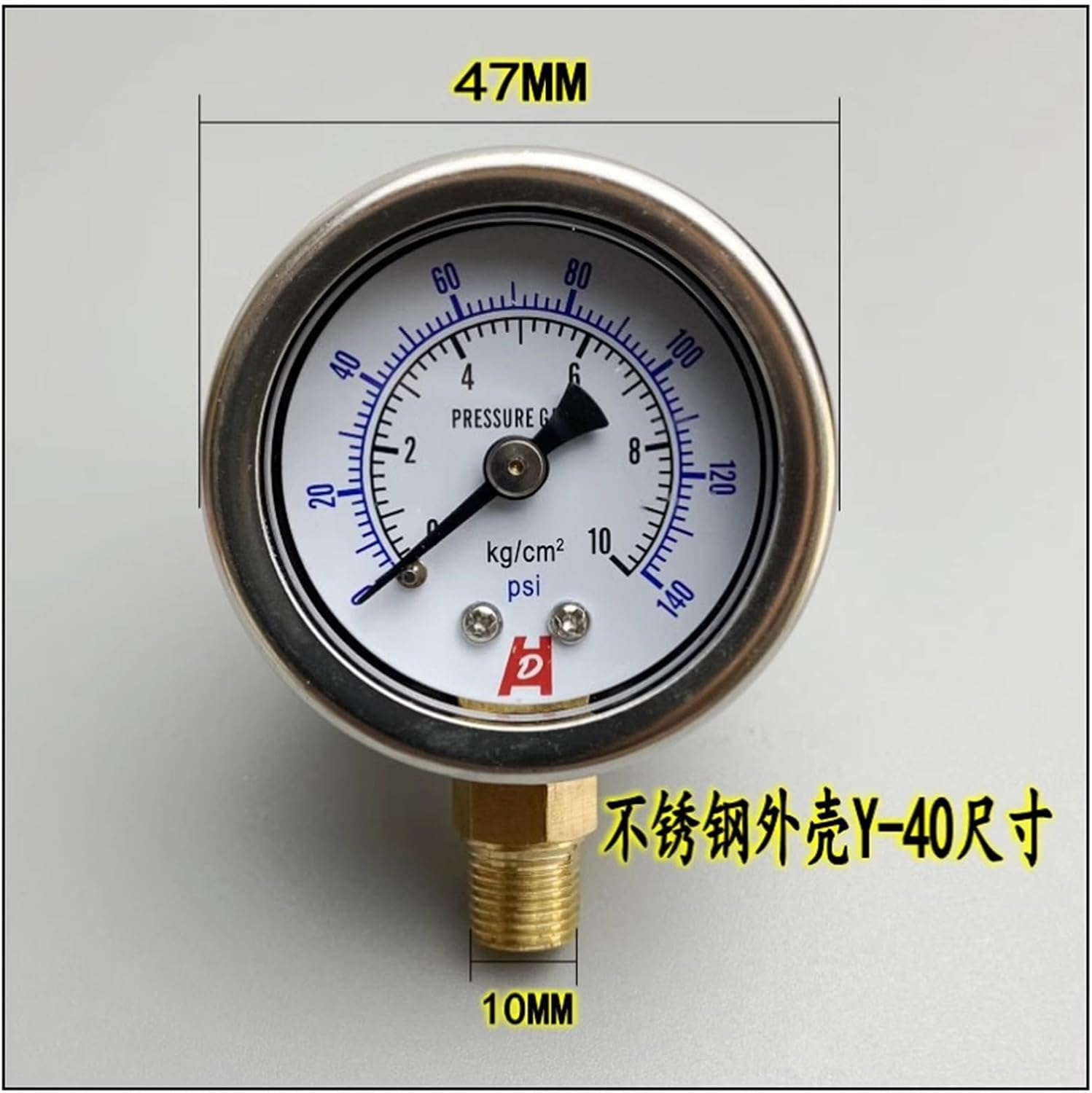 Y-40 1.5" 40mm Dry Radial Pressure Gauge Ordinary(Iron) or Stainless Steel(SS) Shell Manometer,PT1/8 Bottom Thread(0-25Kg SS Shell)