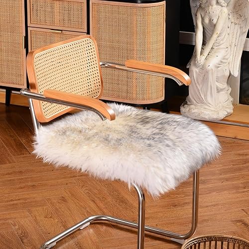 Miniatura 9 de LLB Fundas de piel de oveja para silla de oficina, cojín para silla de comedor, cojín de asiento para silla de computadora, alfombras de área para