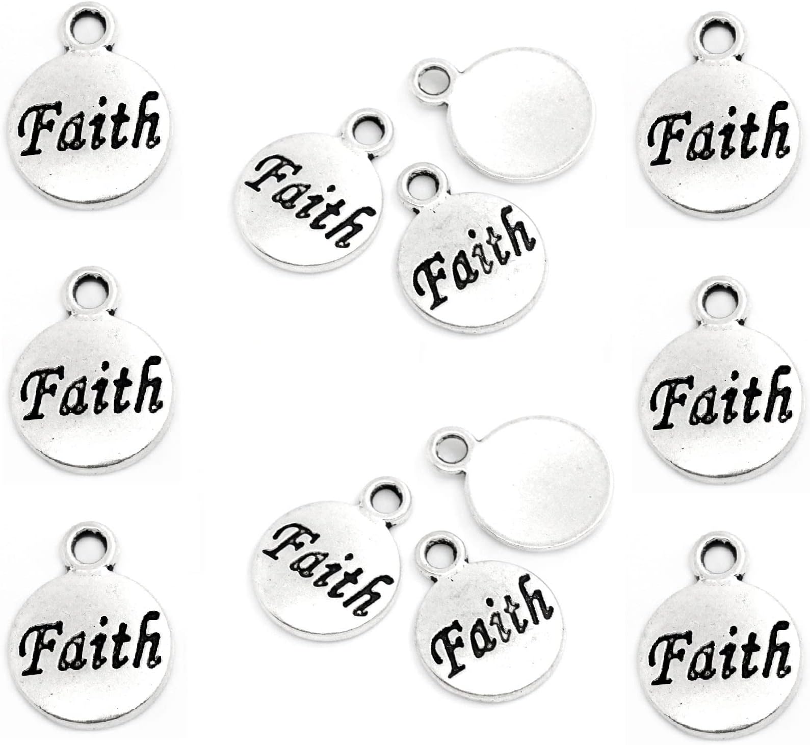 JGFinds Faith Message Charms, Silver Tone, Bulk 50 Pack - Great for DIY Jewelry Making Earrings, Bracelets or Necklace