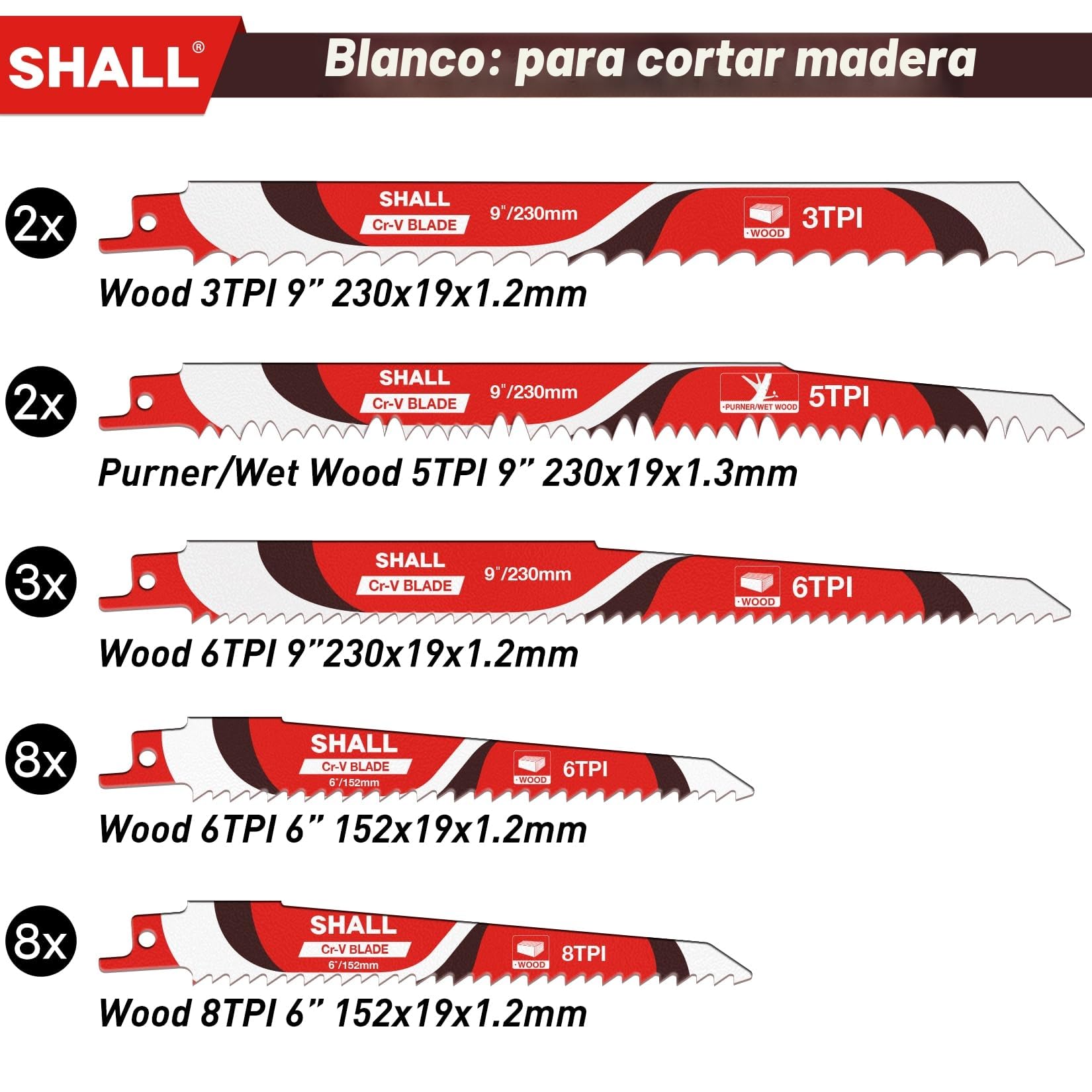 SHALL Hojas de sierra de sable (34 piezas), repuesto de acero de carburo para poda de árboles, para madera, metal y plástico, con bolsa de almacenamiento