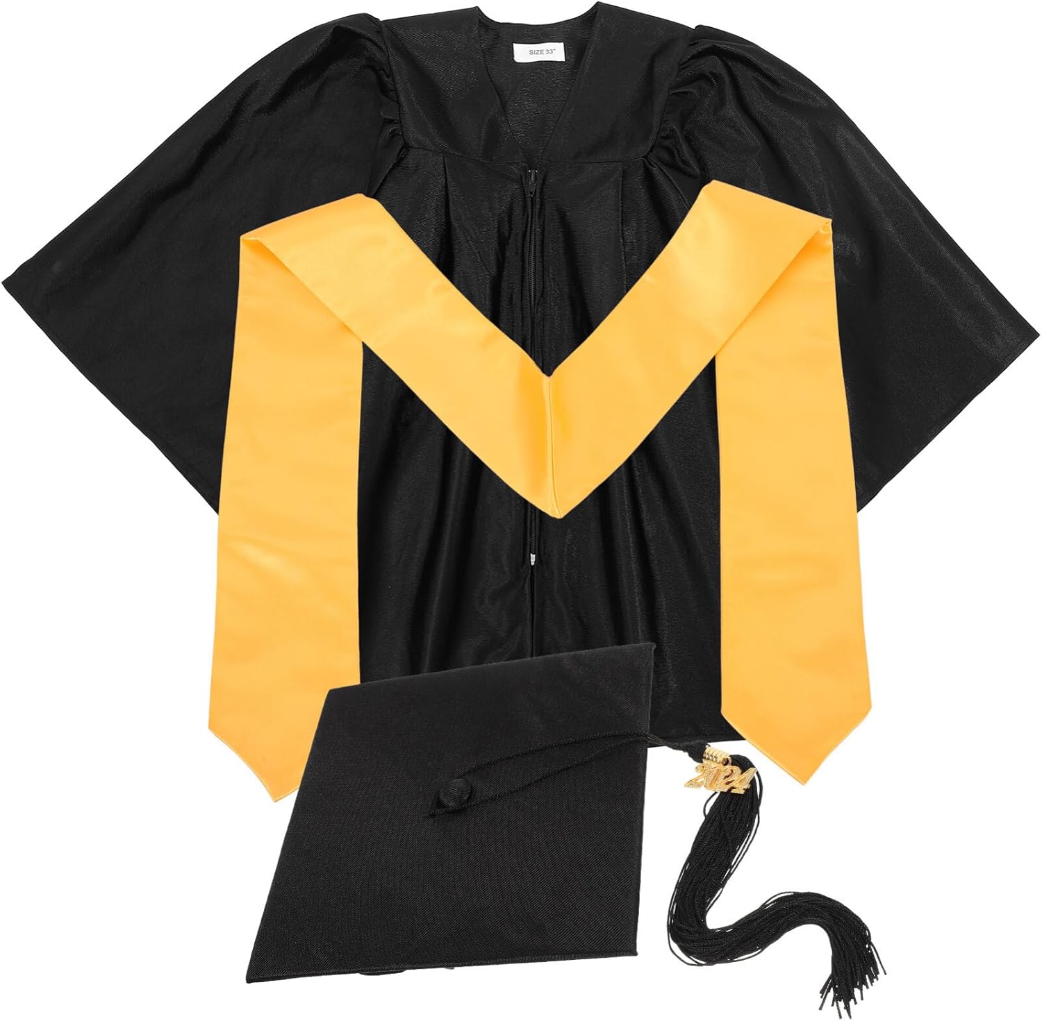 Vaguelly 1 Set Preschool Kindergarten Graduation Gown Cap Set with Tassel and 2024 Charm for Preschool Kindergarten Kids Size