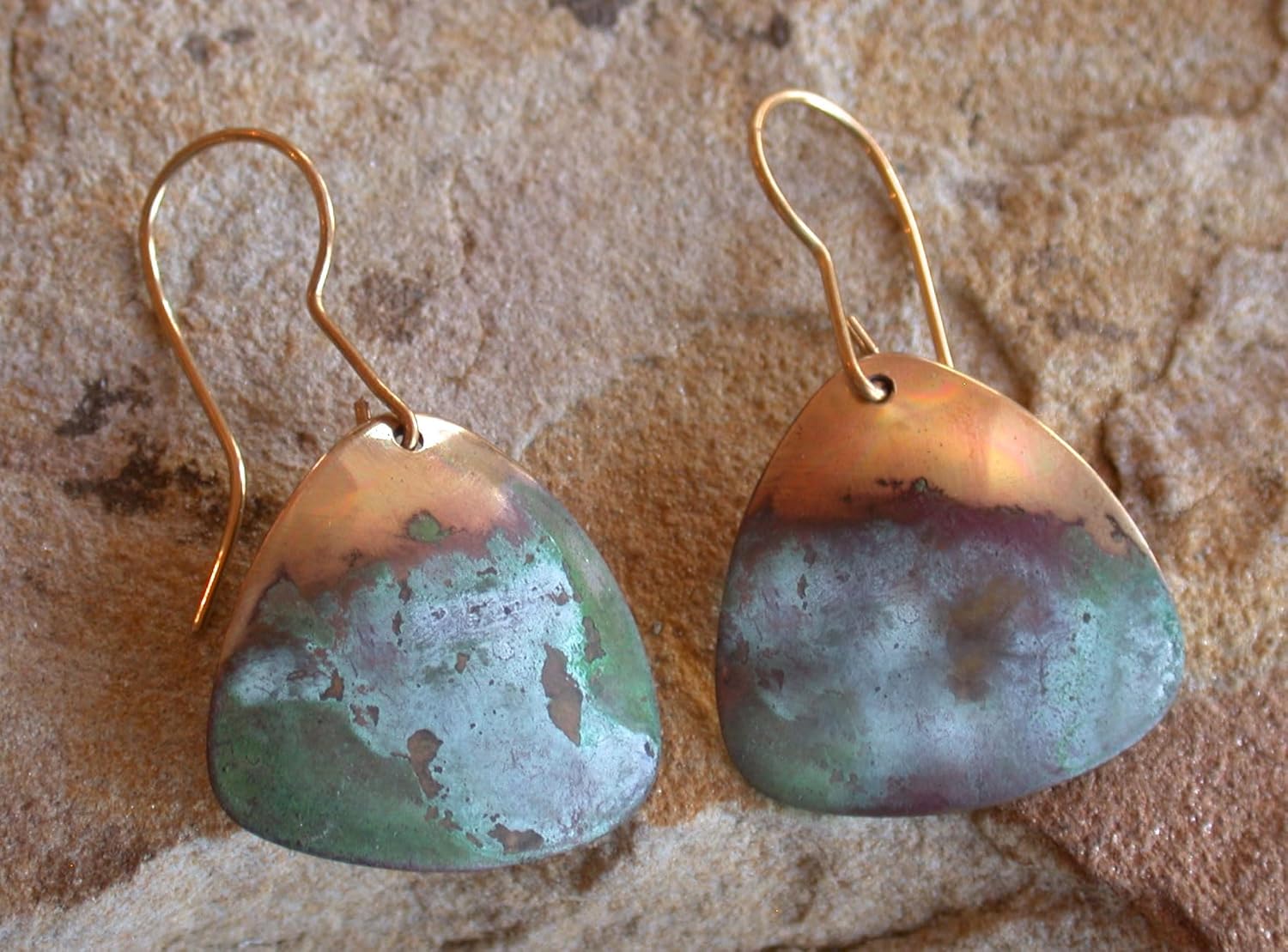 Verdigris Patina Solid Brass Soft Triangle Young Collectors Dangle Earrings