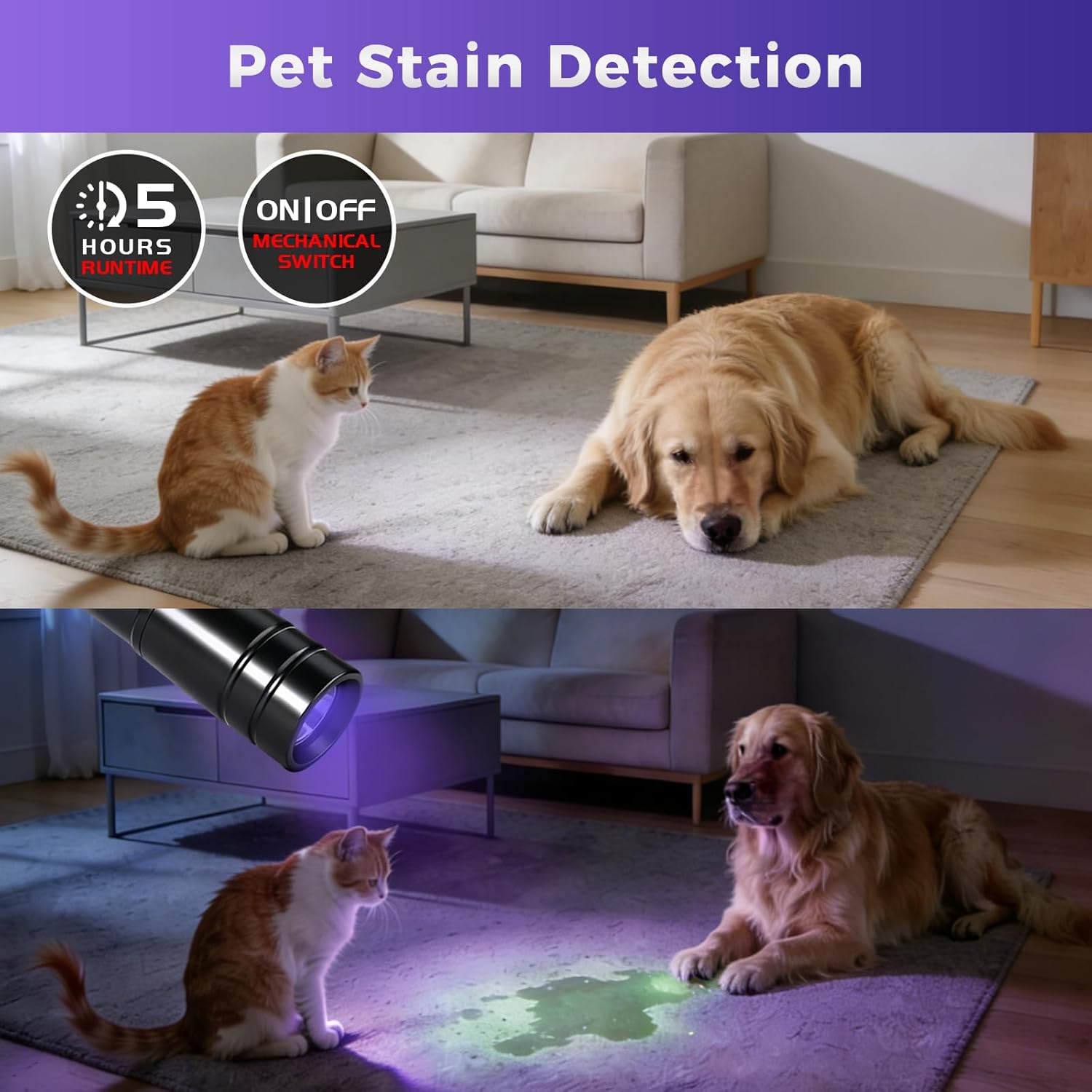 KunHe 5 Pack UV 365nm Rechargeable Penlight 3W with Two-Way Clip Waterproof UV Flashlight for Leak Detection Pet Urine Hotel Inspection and Resin Curing