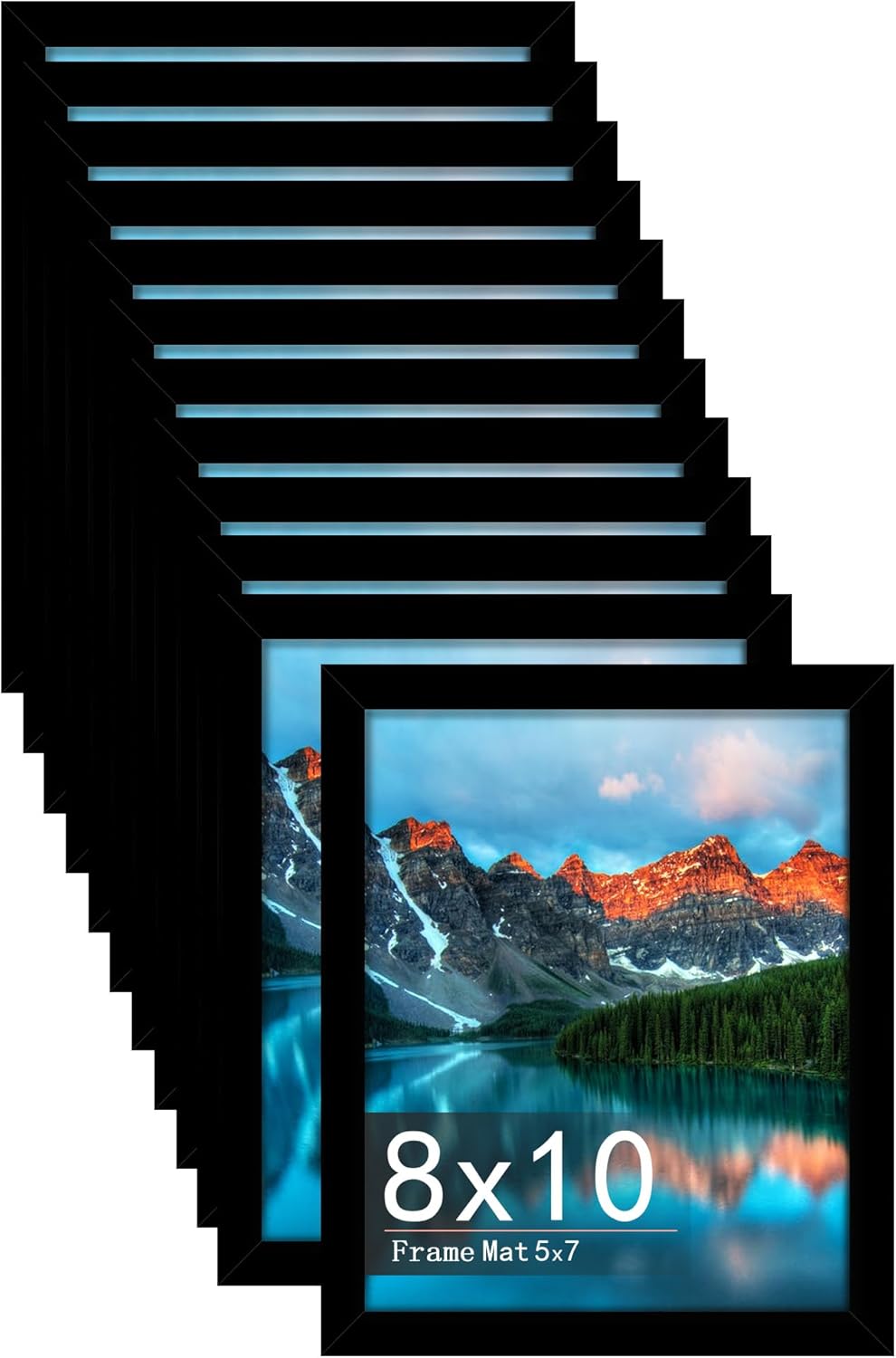 Picrit 8x10 Picture Frame Set of 12, Display 5x7 with Mat or 8x10 Without Mat, Photo Frames for Wall Mounting or Table Top Display, Black. Black 8x10