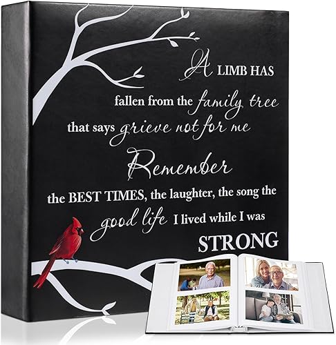 Miniatura 1 de ReliThick Álbum de fotos funerario con capacidad para 200 unidades de 4 x 6 pulgadas, álbum de recuerdos de cuero, álbum de recuerdos para servicio