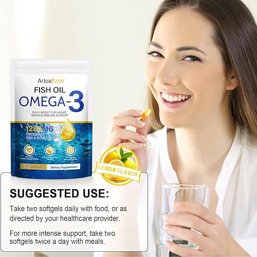 Miniatura 6 de Suplementos de aceite de pescado Omega 3, 1280 mg de ácidos grasos omega-3, 650 mg de Epa + 450 mg de Dha que promueve la salud del cerebro y el