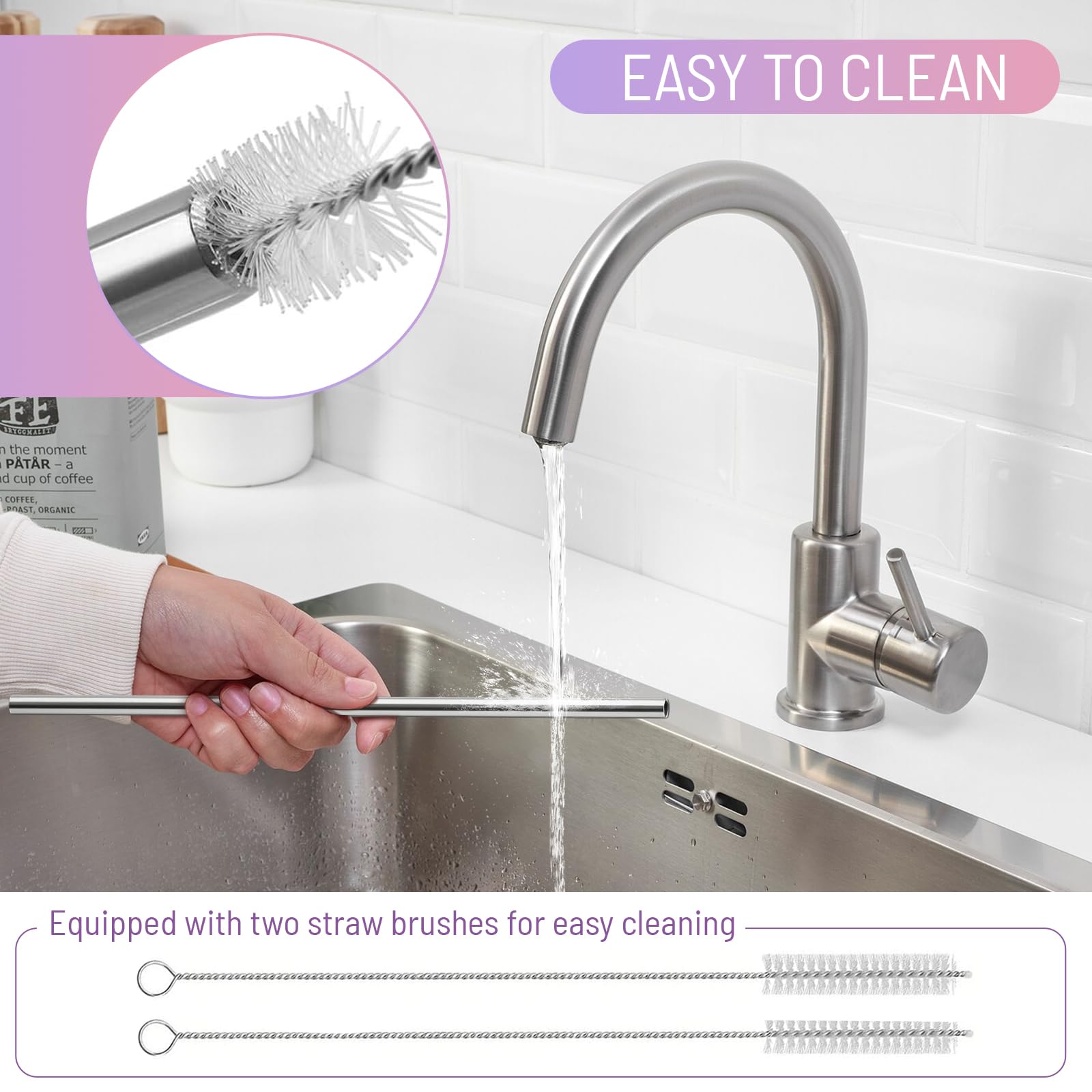 8Pcs Stainless Steel Replacement Straw for Stanley Cap Straw Brush Easy to Clean Water Bottle Straws, Reusable Straws - Image 4