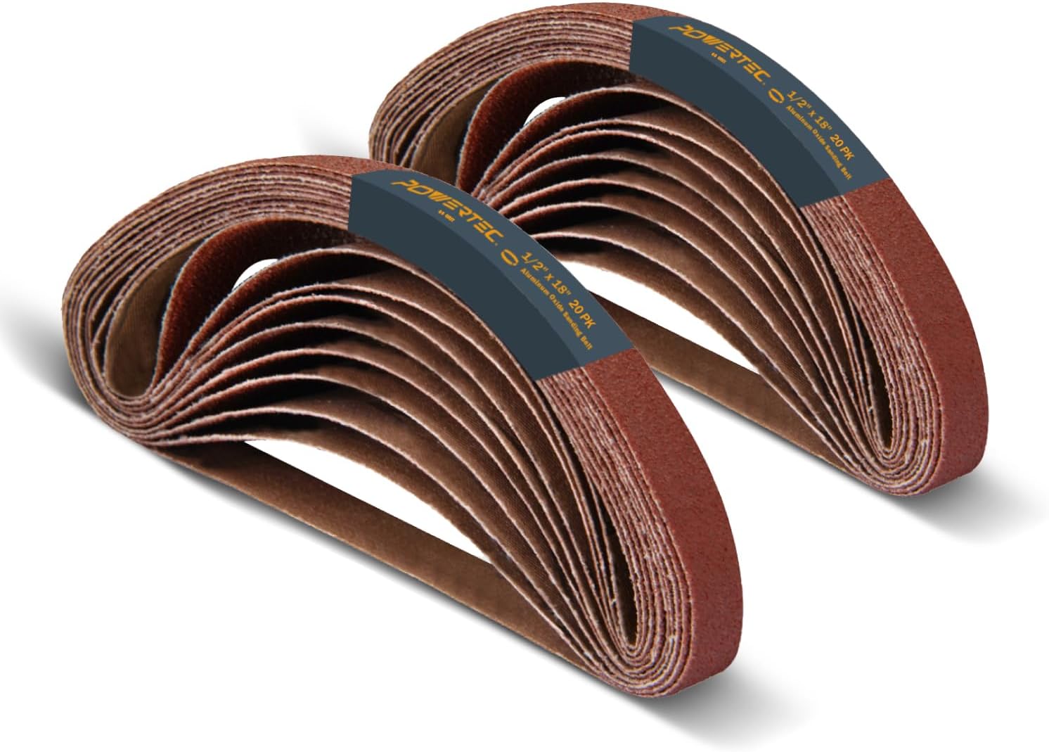 POWERTEC 1/2 x 18 Inch Sanding Belts, 50PK, 10 each of 40/80/120/180/240 Grits, Aluminum Oxide Belt Sander Sanding Belt Assortment for Air File Belt Sander, Woodworking, Metal Polishing (40182-1)