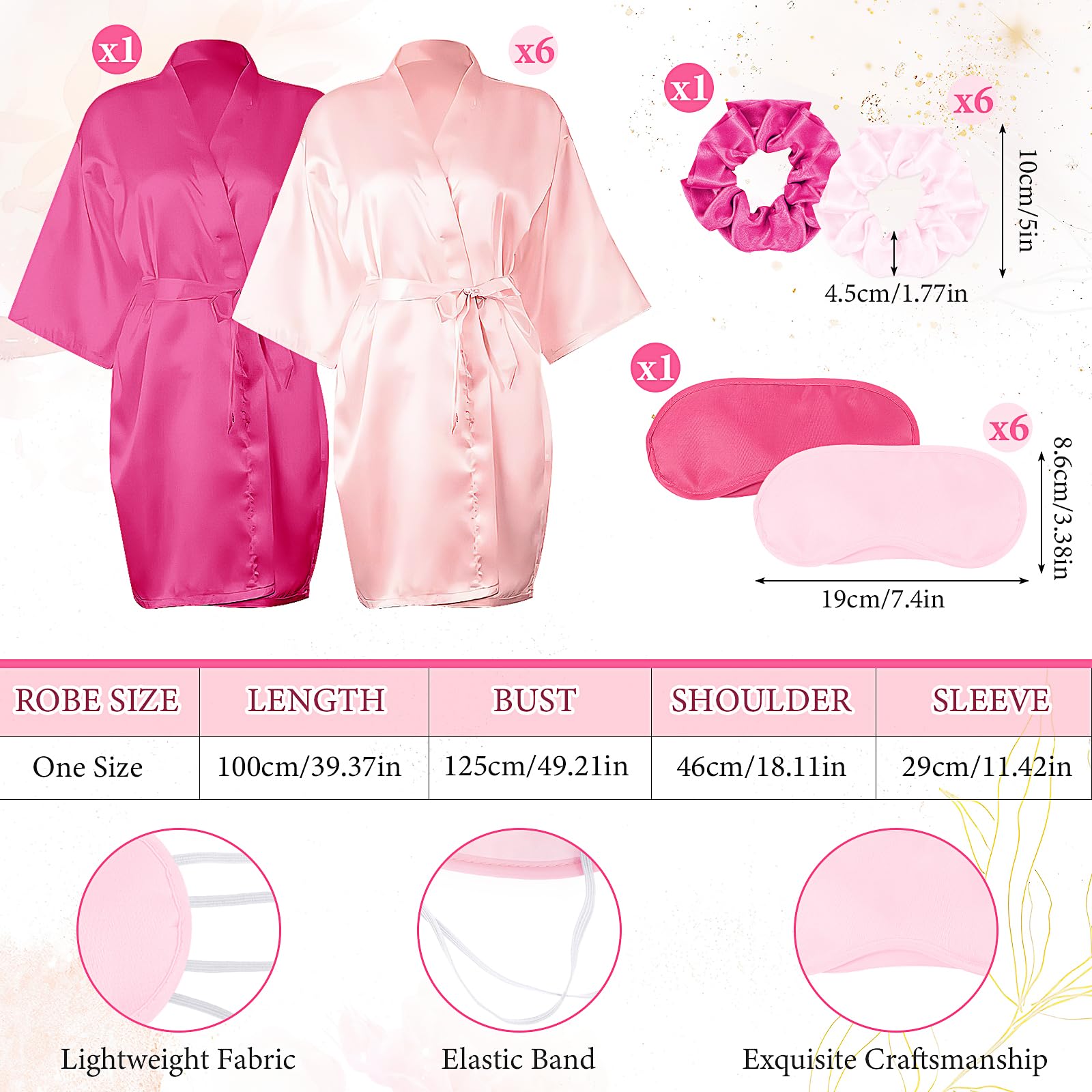 Ensemble de 21 peignoirs de fête d'anniversaire pour femme avec masque pour les yeux et chouchou - Kimono Queen Squad en satin pour anniversaire (rose rouge, rose)
