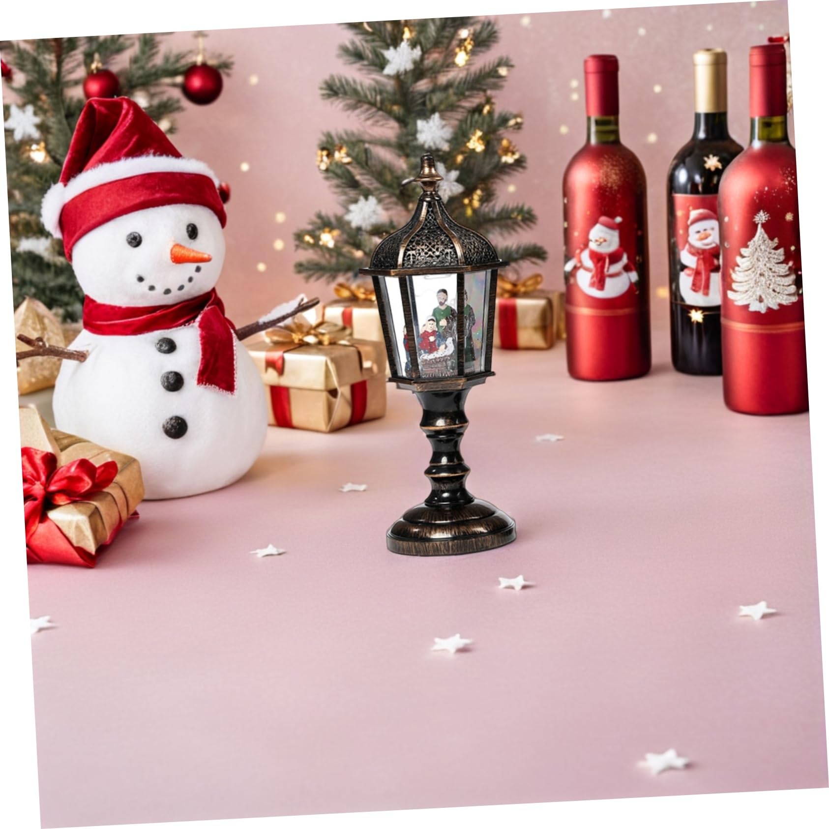 STOBAZA 2pezzi Lanterna di Natale Globo di Neve Luci Alimentazione USB e Batteria Decorazione Musicale per Feste Natalizie Ufficio e Casa