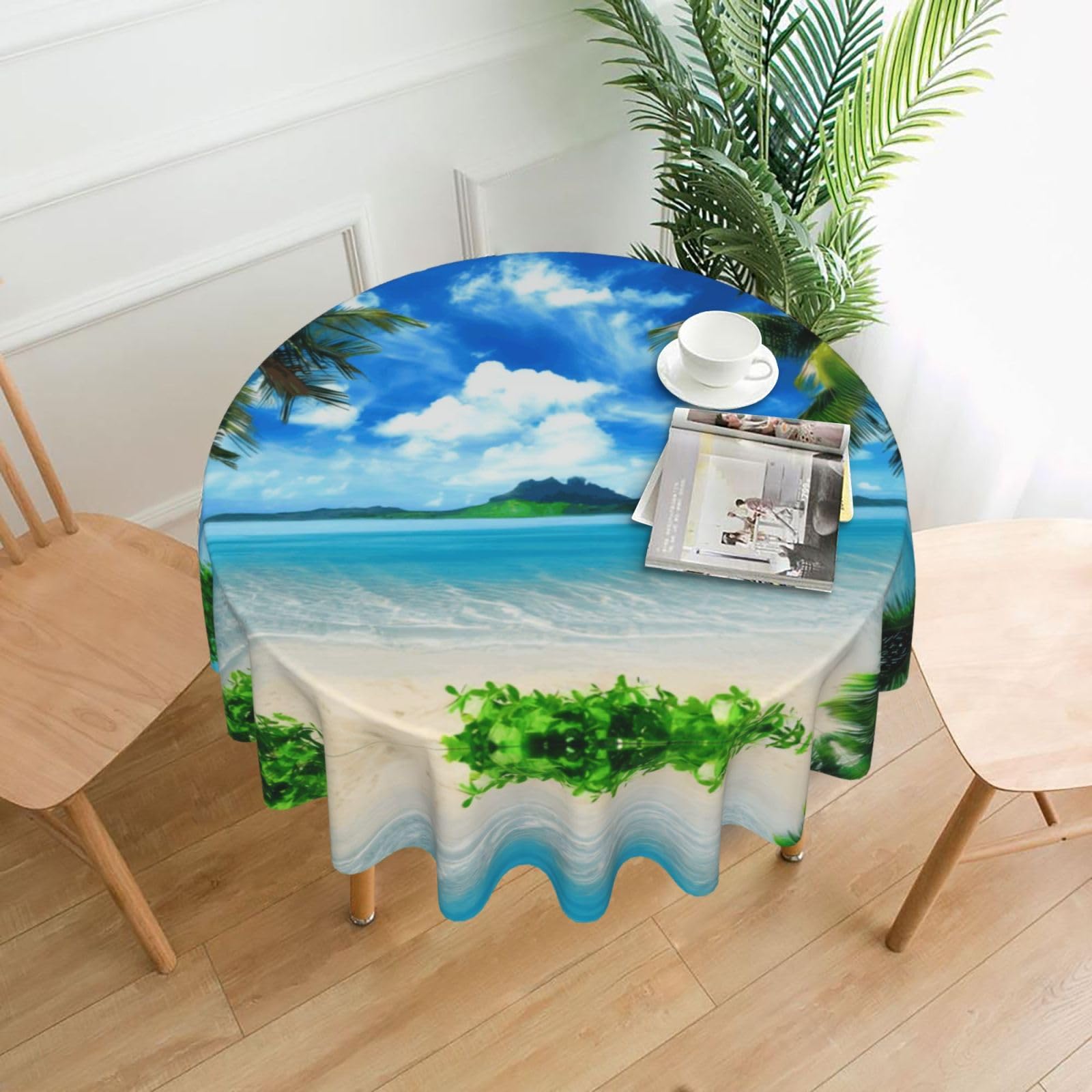 YYHHAOFA The Sea Prints Round Decorative Tablecloth 60in - High-Grade Polyester Throw for Dining Tables, Parties, & Outdoor Events