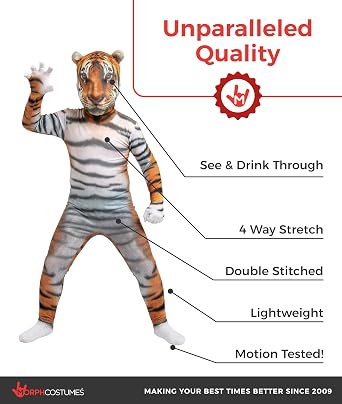 Morphsuits Tiger Costume For Kids, Orange Animal Print, Boys Girls Halloween Outfit, Kids Animal Cosplay