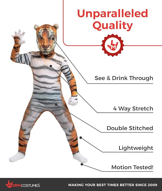 Morphsuits Tiger Costume For Kids, Orange Animal Print, Boys Girls Halloween Outfit, Kids Animal Cosplay