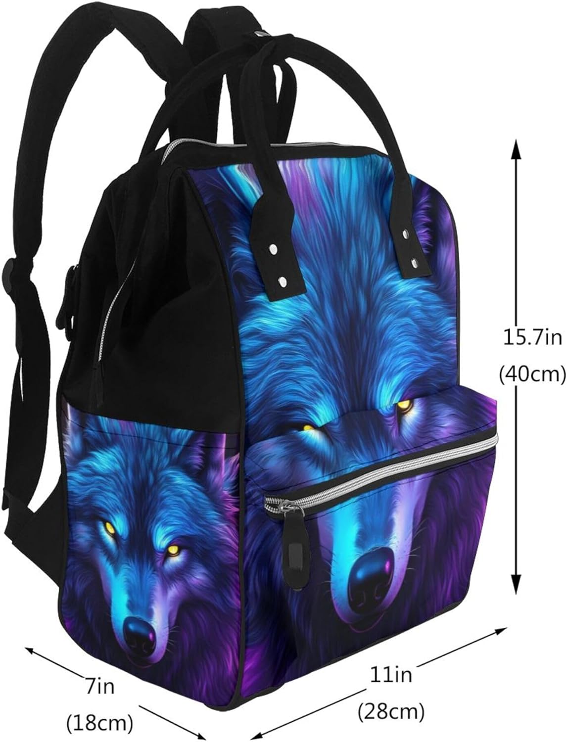 Futuristic Blue Light Wolf Print Diaper Bag Backpack Large Capacity Diaper Backpack Baby Changing Bags