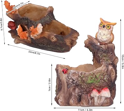 Lifelike Driftwood Succulent Planter,aterproof Succulent Flower Bonsai Resin Planter Home Decoration(Squirrel Chase)