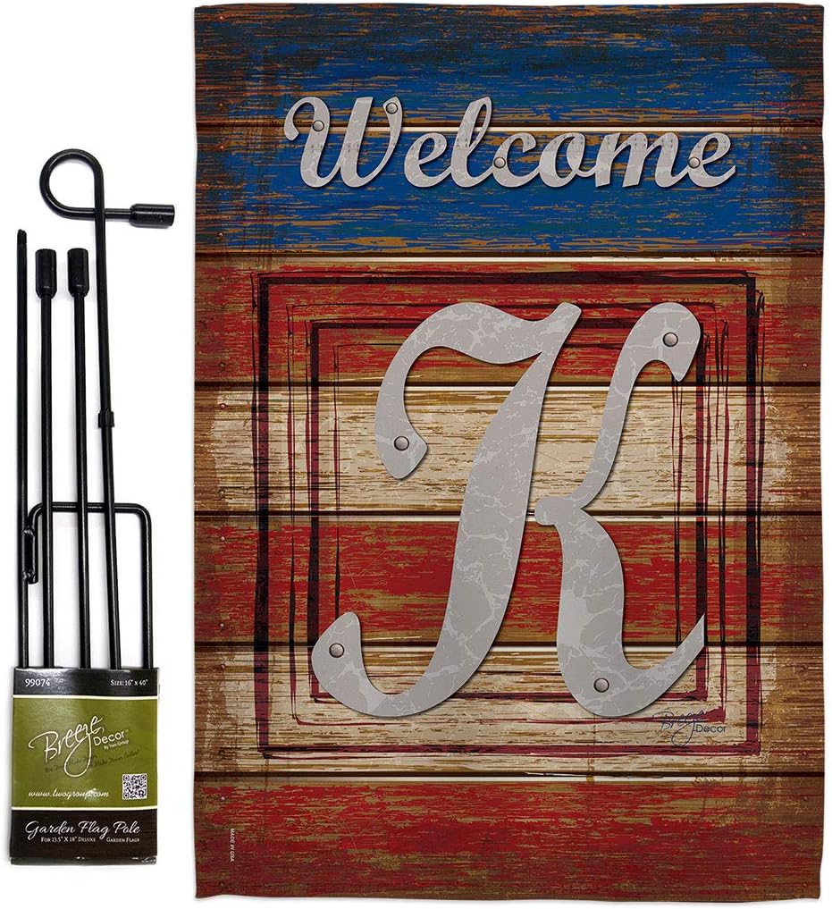 Star and Stripes Patriotic K Initial Garden Flag Monogram Patriotism Independence Memorial United State American Small Decorative Gift Yard House Banner Double-Sided Made In USA 13 X 18.5