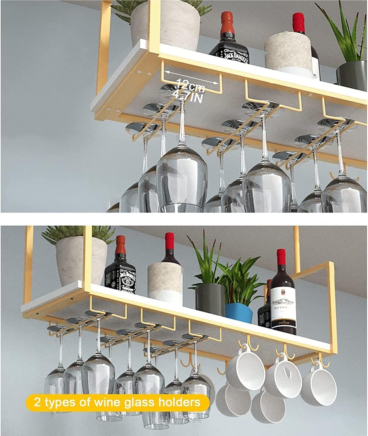 Floating Wine Glass Holder European Style Ceiling Mounted Shelf with Wrought Iron and Solid Wood Storage Rack Hanging Wine Rack for Bar or Kitchen Display Black 140 * 30 Size