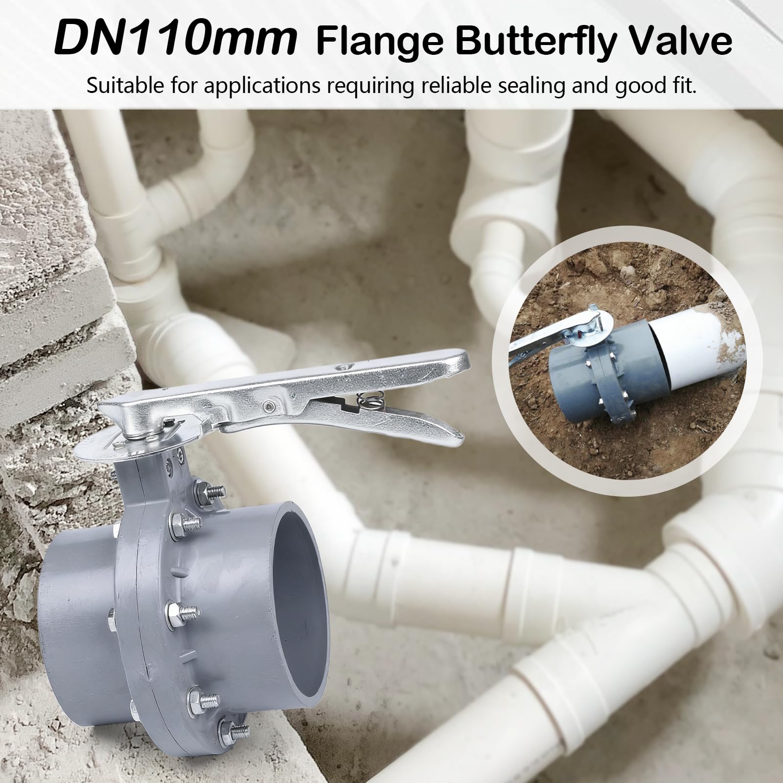 Valvola A Farfalla, DN 110 Mm In Pvc Tipo Wafer Con Maniglia In Metallo Zincato Ideale Per Impianti Di Irrigazione Orticoltura Serre Piscine E Sistemi Di Acque Reflue Valvole A Farfalla