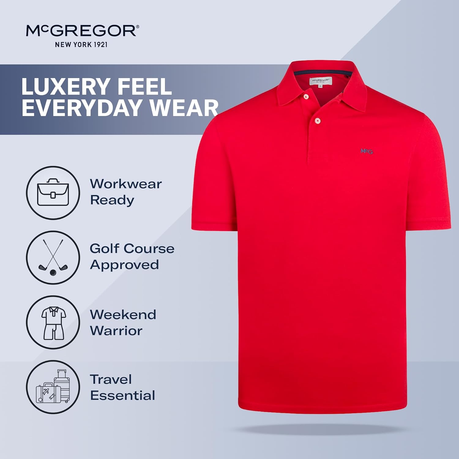 MCGREGOR New York Men's Polo Shirt – Lightweight Moisture-Wicking Cotton Blend, Regular Fit for Golf, Work & Everyday Wear - Image 3