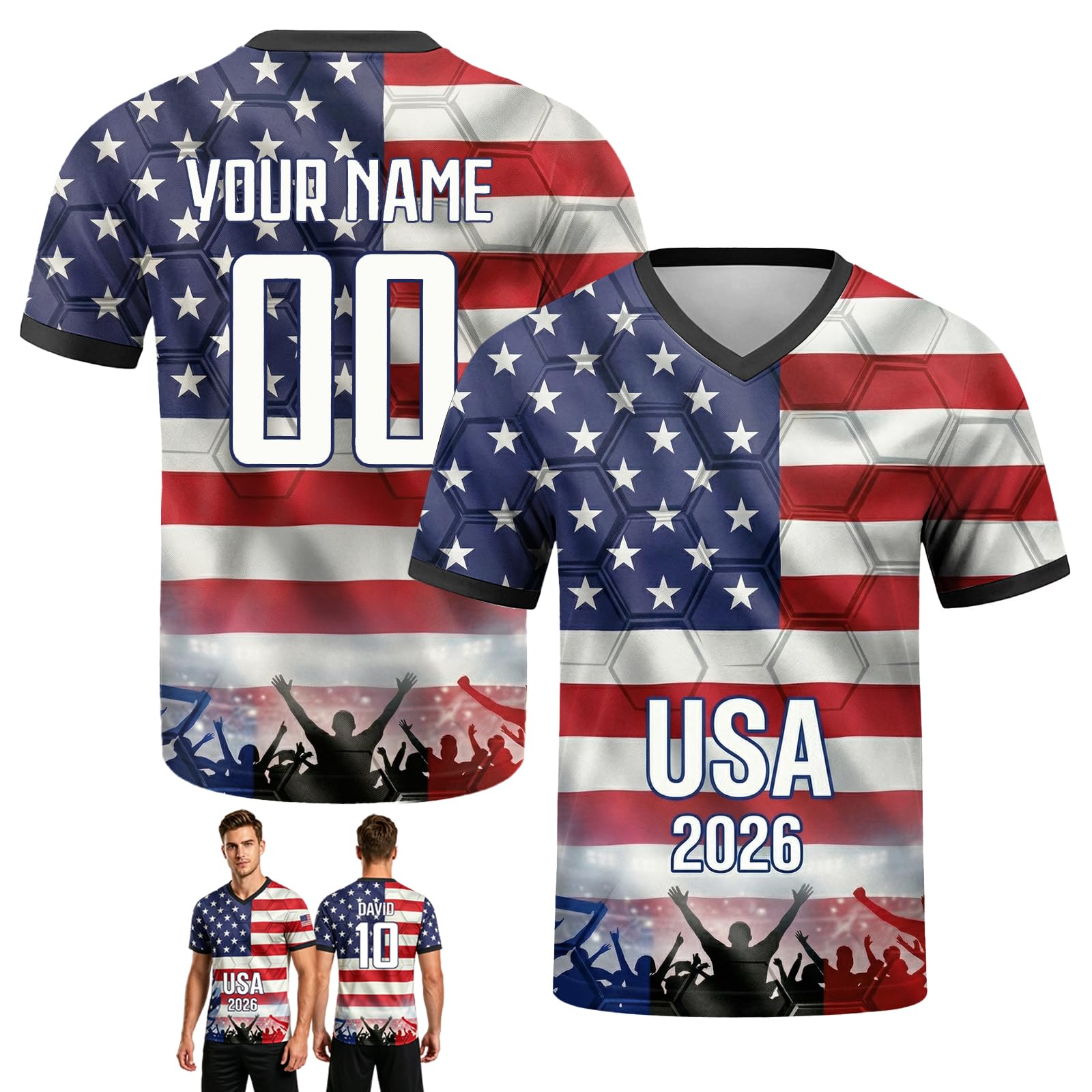 Personalised Football Shirt World Cup 2026, Custom Football Shirts Names & Numbers, Retro Football Shirts for Adults and Children, Breathable, Quick-Drying Custom Jersey (United States)