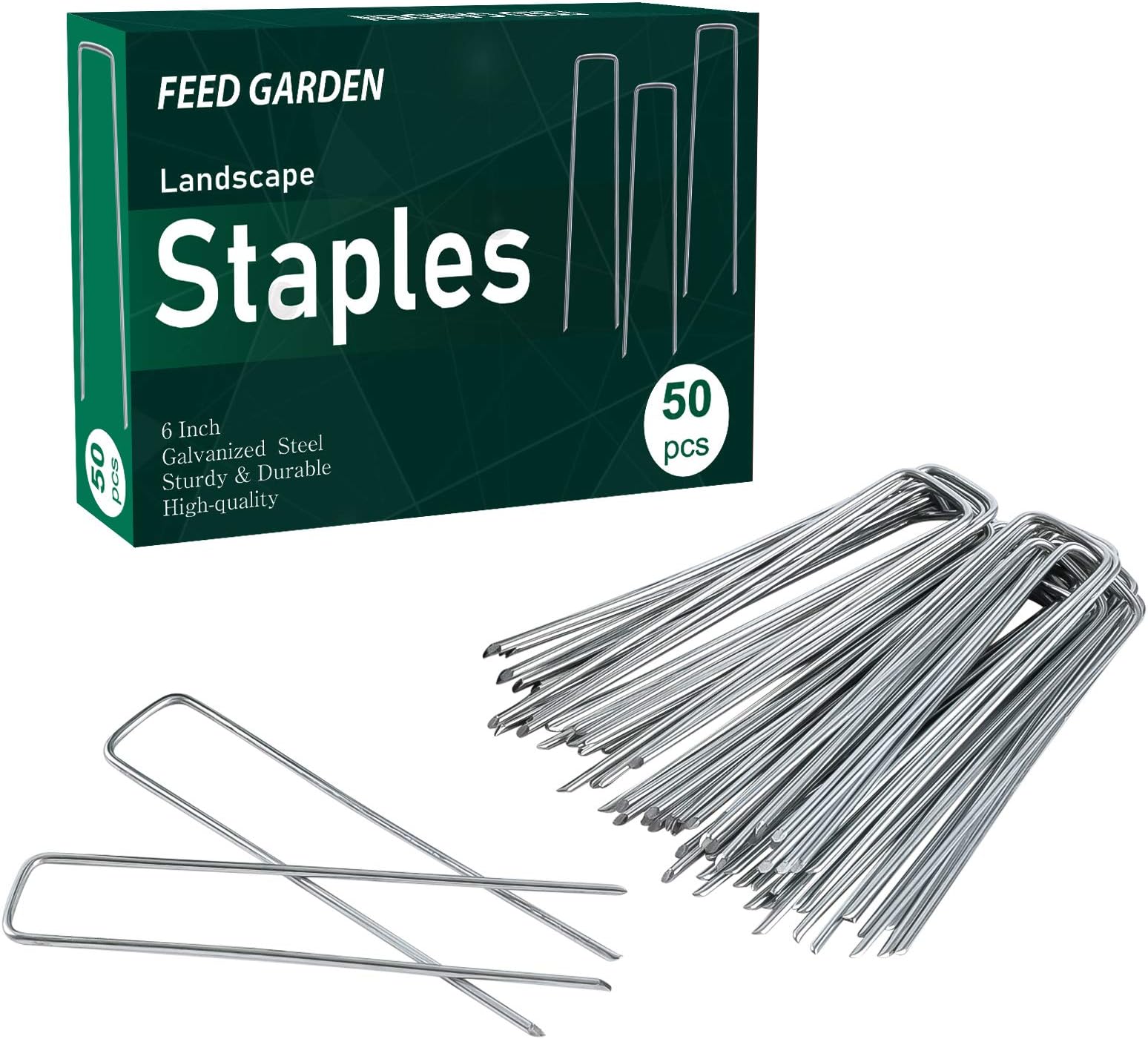 Feed Garden Galvanized 50 Pack Landscape Staples Garden Stakes Anchoring Pins 6 Inch Heavy Duty Gardening Supplies Rust Resistant