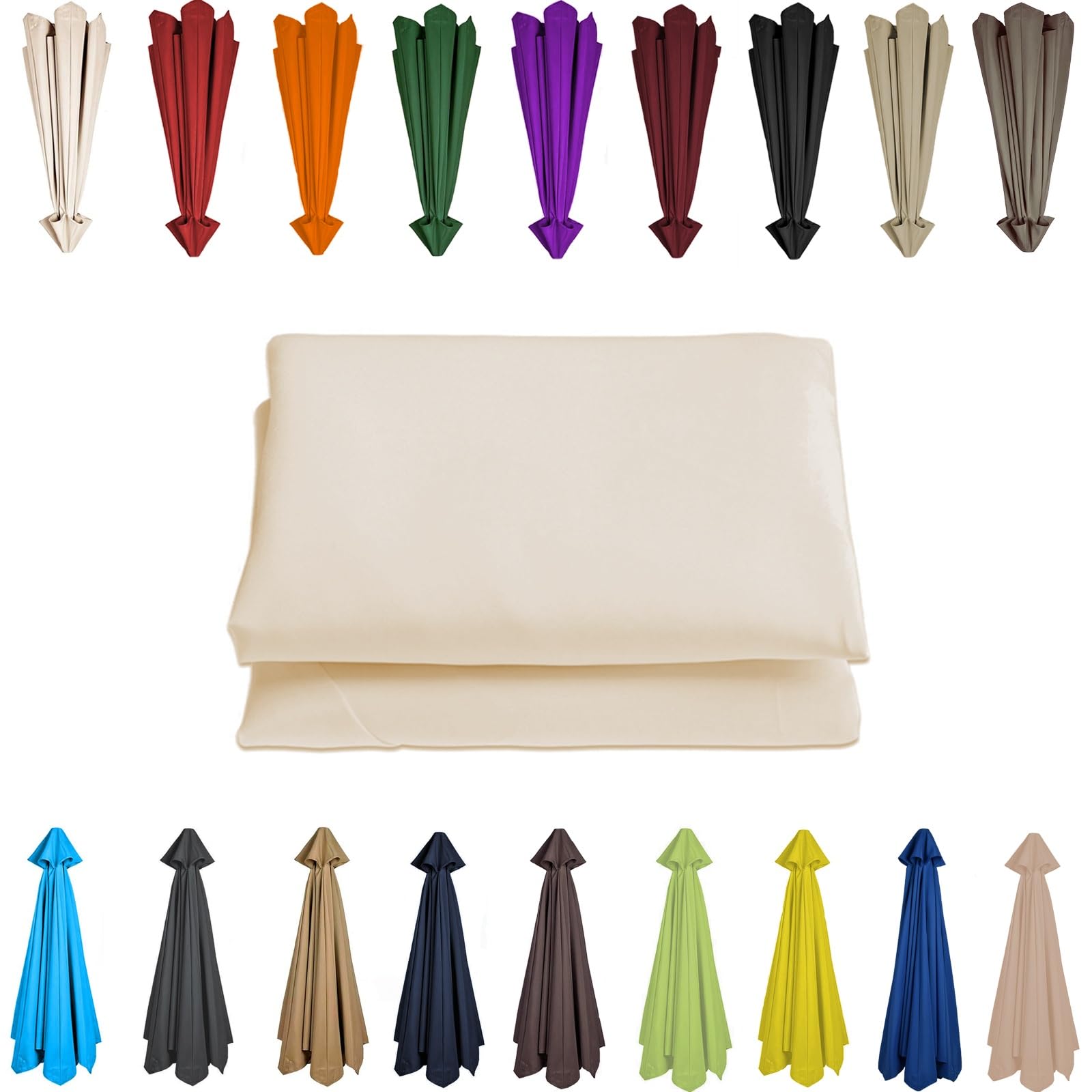 200/230/250/270/280/300/350 CM Parasol Top Fabric Cover Sunshade Cloth 6 8 Ribs Anti-Ultraviolet Patio Umbrella Replacement Cloth Garden Parasol Canopy Anti-UV(Beige,8 RIBS: 300CM/9.8FT) — image 1