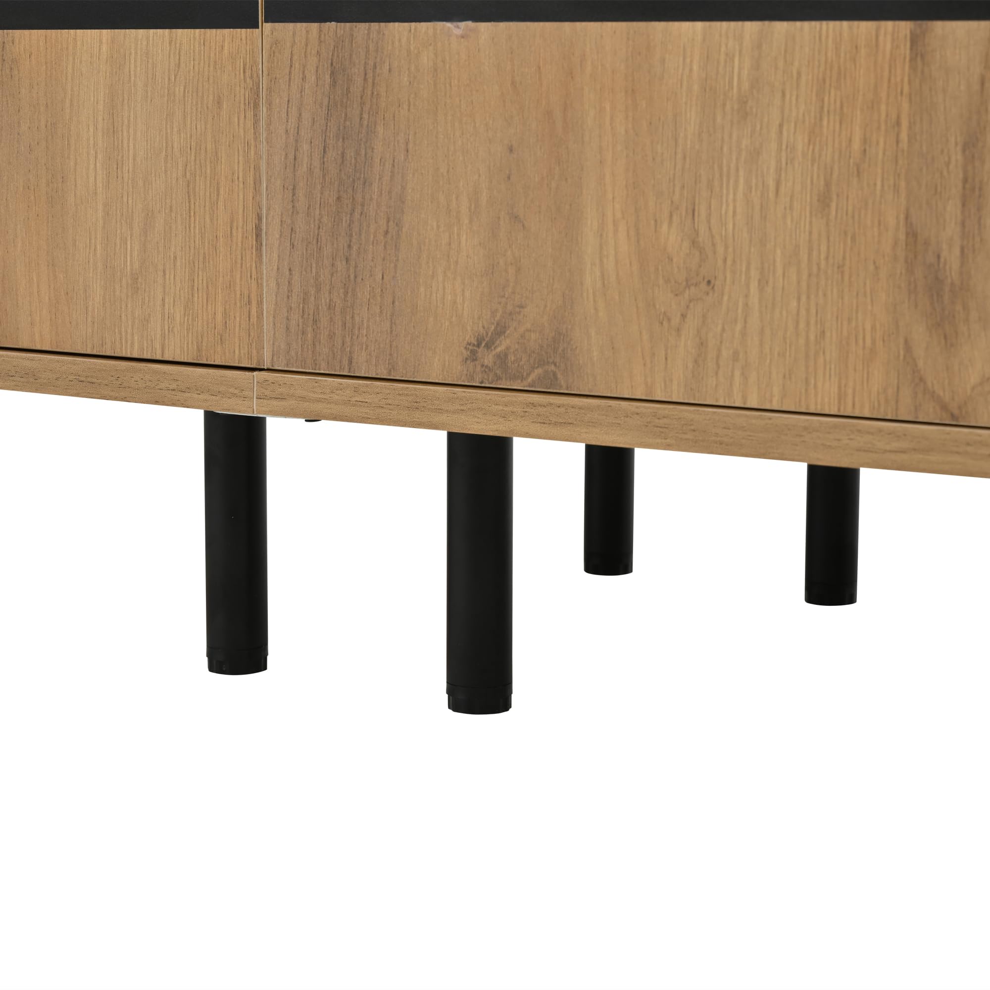 Mueble para televisión, 180 x 40 x 50 cm, color madera + soporte para TV de empalme negro, armario de TV con 4 armarios, armario de salón con 8 patas de apoyo, capacidad de carga recomendada 30