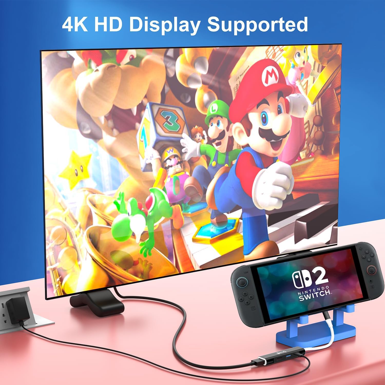 RREAKA Switch Dock für Nintendo Switch 2/1/OLED, 4-in-1 TV Adapter mit 4K60Hz HDMI, USB 3.0, 100W Typ-C Laden, Tragbare Dockingstation für Reisen, Samsung Dex, MacBook