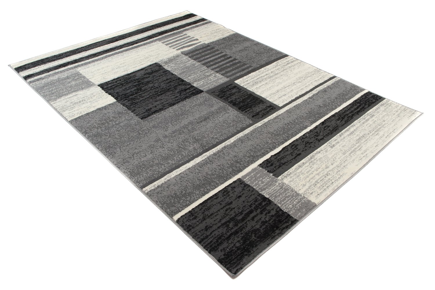 Tapiso QMEGA nowoczesny dywan z krótkim włosiem, melanż, czarno-szary, kremowy, abstrakcyjne paski, kwadratowy wzór, do salonu, sypialni, Ökotex 250 x 300 cm