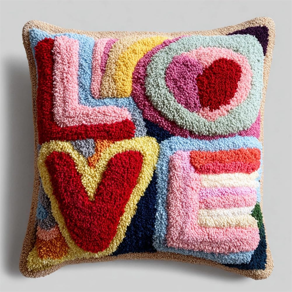 kitphoenix Cushion Covers Craft Kits Animal Latch Hook Kits for Adults Beginners Love Making Crochet Pre Printed Canvas Wool Yarn Hobbies DIY Sofa Home Decor Women Gift 17X17Inch