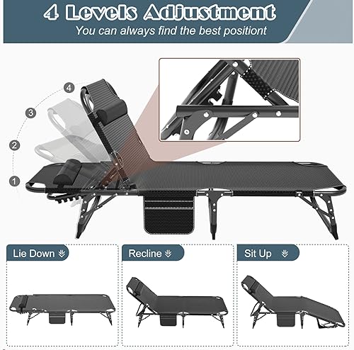 Miniatura 5 de H&ZT Silla de dormitorio, sala de estar, silla portátil plegable ajustable para el hogar con colchón, para dormir siesta, interior y exterior,