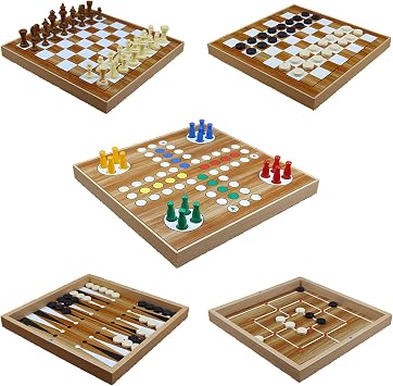 5-Piece Playset Backgammon-Chess-Dama-Girl Brother-Nine Stones - 5's 1 Game Set