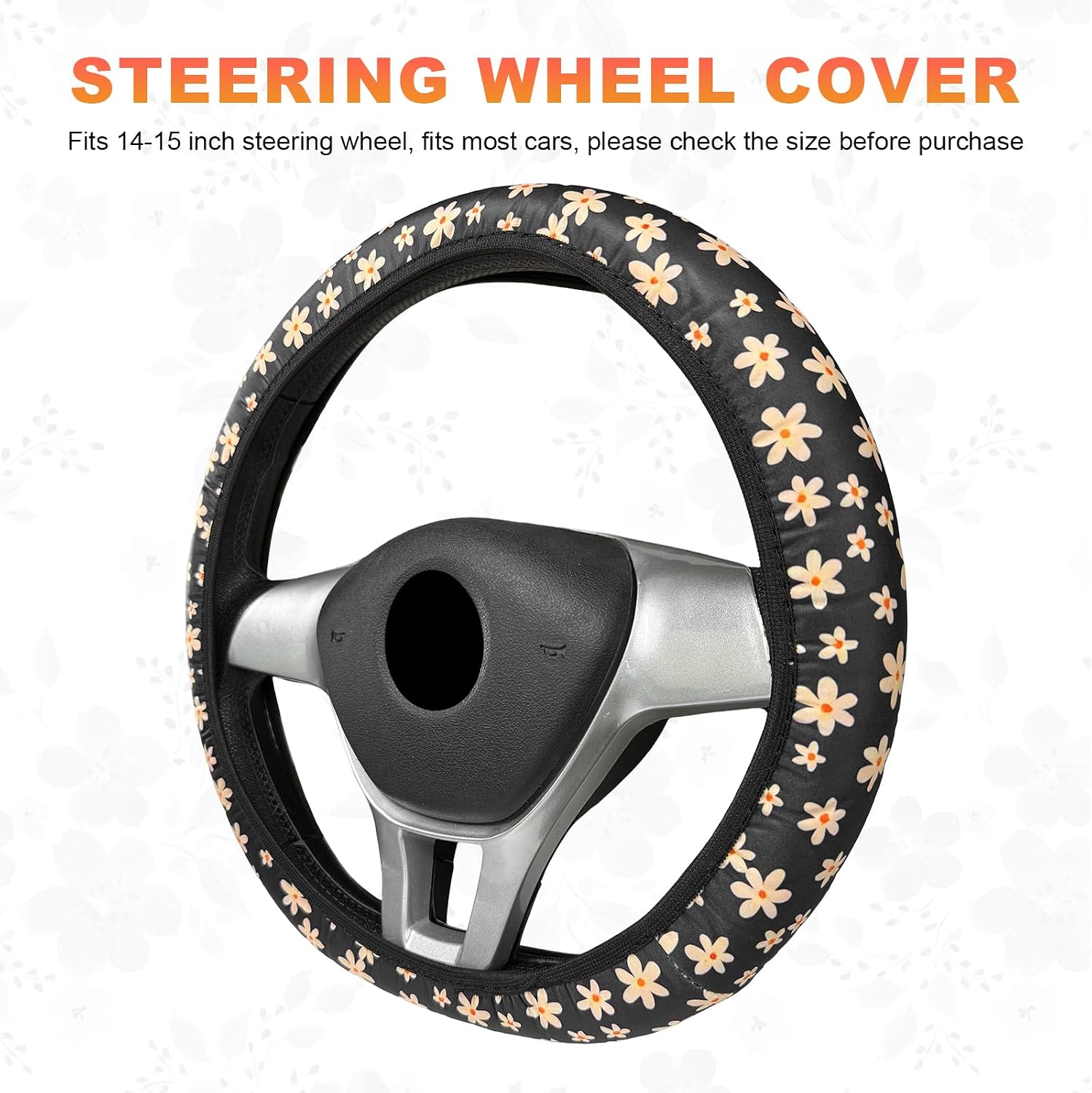 Daisy Flower Car Steering Wheel Cover, 14.5-15 Inch Breathable Ice Silk Auto Steering Wheel Protector, Non-Slip Wheels Cover Interior Decor for Most Vehicles, Car Accessories image 2
