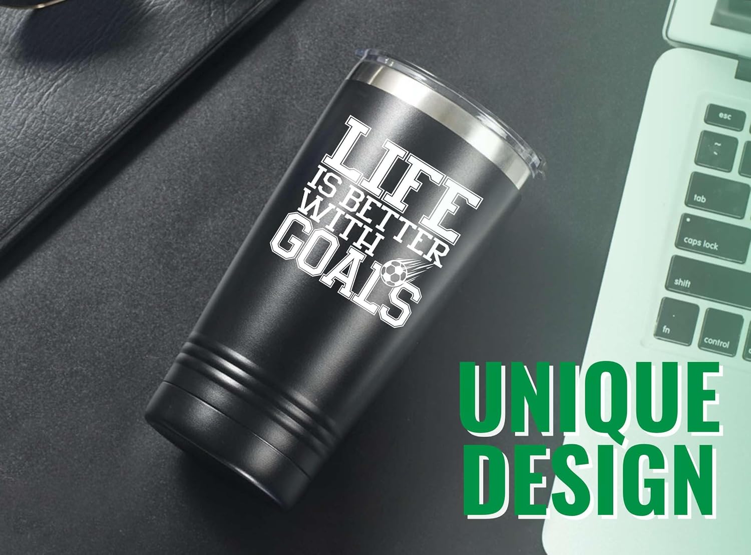 Onebttl Soccer Gifts for Boys, Men, Coach on Birthday Christmas, 20oz Stainless Steel Tumbler - Life Is Better with Goals - Image 2