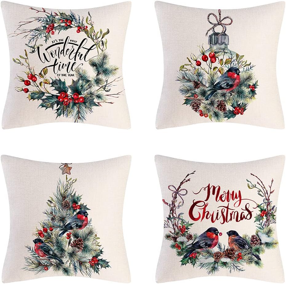 BCKAKQA Christmas Decorative Throw Pillow Covers 18x18 inch Set of 4
